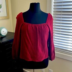 Maroon square neck muslin top